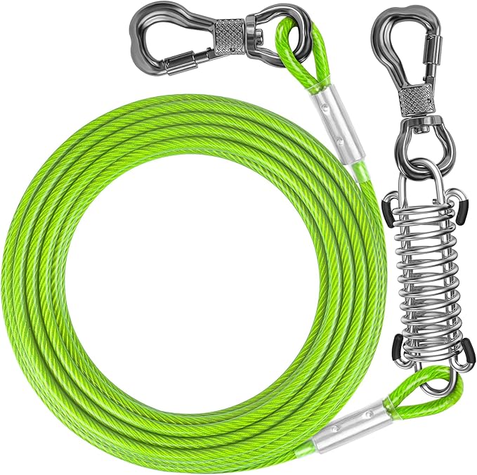 Tresbro 10 FT Dog Tie Out Cable with Spring, Shock Absorbing Tether Chains for Outside Aavilable in 10/15/20/25/30/40/50/70/100/120 FT, Heavy Duty Leads for Yard for Medium &amp; Large Dogs Up to 500 LBS