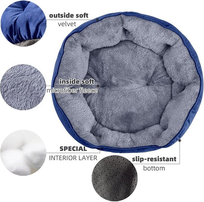 Asvin Small Dog Bed for Small Dogs, Cat Beds for Indoor Cats, Pet Bed for Puppy and Kitty, Extra Soft &amp; Machine Washable with Anti-Slip &amp; Water-Resistant Oxford Bottom, Blue, 20 inches