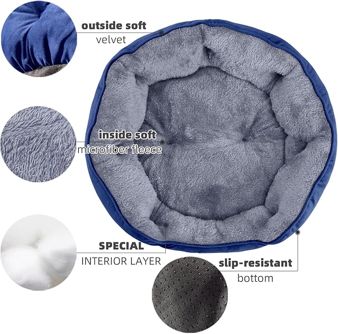 Asvin Medium Dog Bed for Medium Dogs, Large Cat Beds for Indoor Cats, Pet Bed for Puppy and Kitty, Extra Soft &amp; Machine Washable with Anti-Slip &amp; Water-Resistant Oxford Bottom, Blue, 25 inches