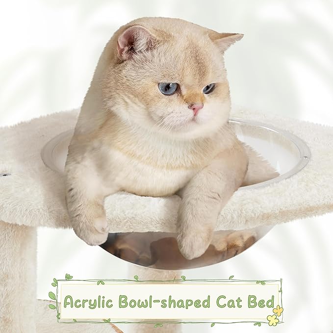 Yaheetech 54in Rattan Cat Tree, Modern Tower with Breathable Woven Condo, Scratching Posts &amp; Washable Cushions, Naturally Cool in Summer, Cute Furniture for Indoor Cats