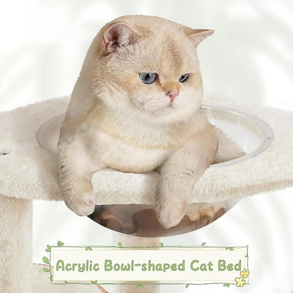 Yaheetech 54in Rattan Cat Tree, Modern Tower with Breathable Woven Condo, Scratching Posts &amp; Washable Cushions, Naturally Cool in Summer, Cute Furniture for Indoor Cats