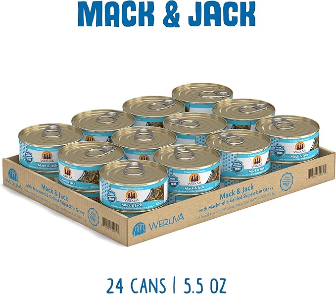 Weruva Classic Cat Food, Mack &amp; Jack with Mackerel &amp; Grilled Skipjack, 5.5oz Can (Pack of 24)