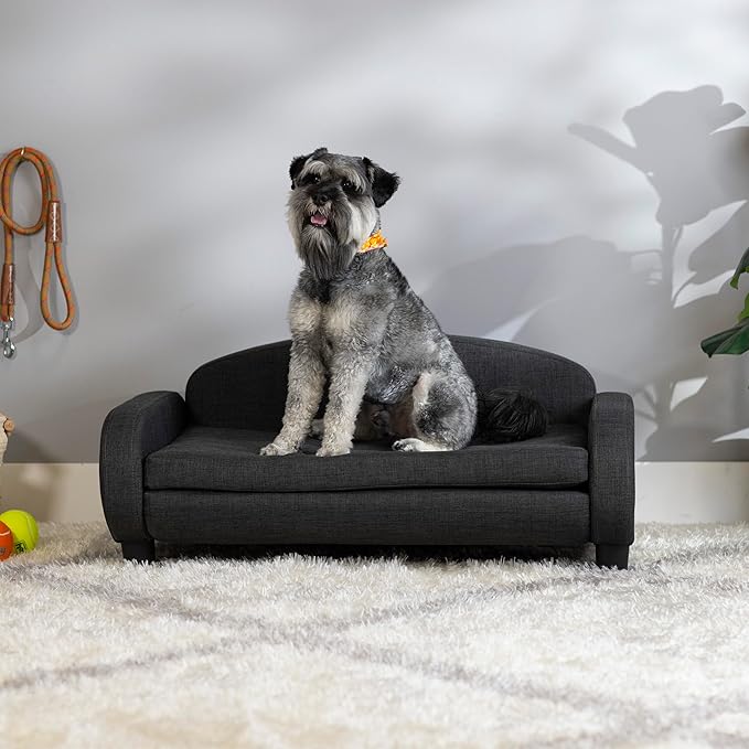 Paws &amp; Purrs Multi-Cat Sofa Elevated Pet Bed for Indoor Cats Raised Cats Couch with Removable Washable Mattress Cover for Kittens, Dogs - 35.5" Wide, Gray
