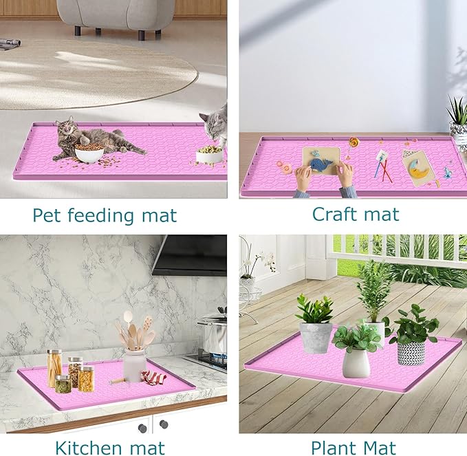 Cat Litter Mat, Silicone Large Cat Mat for Litter Box - 34x22 in, Waterproof &amp; Non-Slip, Durable &amp; Easy Clean, Pink