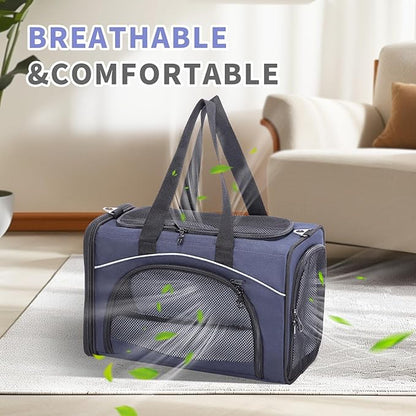 Petsfit Airline Approved Pet Carrier for Small Dogs &amp; Cats, 19x9x12 TSA Approved Carrier, with Removable Dual-Sided Padding (2-Way Placement) - Fits Under Most Airplane Seats, Escape Proof (Navy)