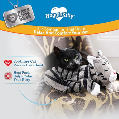 Pets Know Best HuggieKitty | Comfort Purring Companion with Heartbeat Sleep Aide for Cats &amp; Kittens, Heating for Calming Relief, Carrier &amp; Behavioral Training Essential, Breeds, Grey