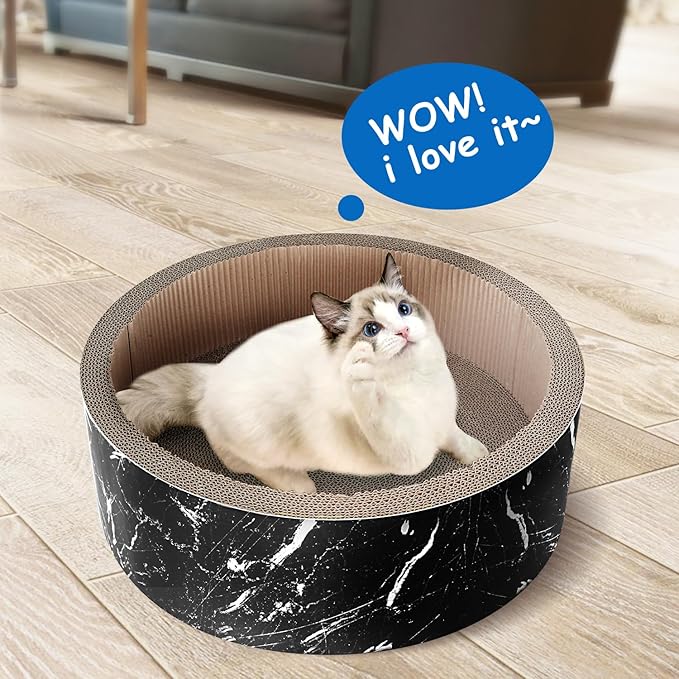 Cat Scratcher Post &amp; Board, Round Cat Scratching Lounge Bed, Durable Pad Prevents Furniture Damage, 17.32&