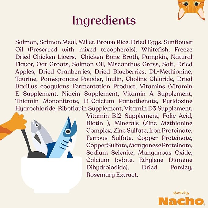Made by Nacho Dry Cat Kibble 10lb Bag, High Protein Premium Cat Food with Freeze Dried Pieces, Sustainably-Caught Salmon, Whitefish &amp; Pumpkin, Limited Ingredients, Single Bag