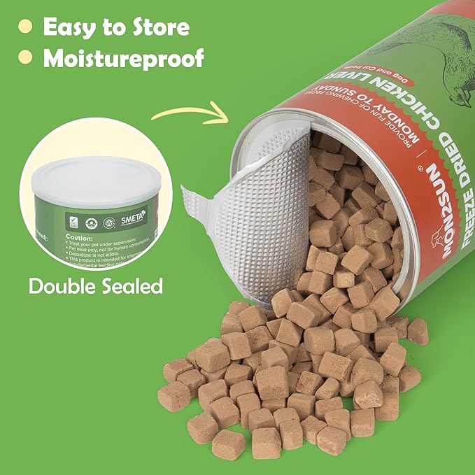 MON2SUN Freeze Dried Chicken Liver Cat and Dog Treats, Single Ingredient Natural and Healthy Dog Snacks, High Protein Training Treats &amp; Food Topper, 10.6oz