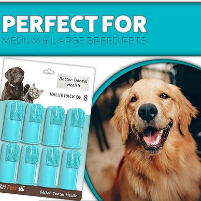 H&amp;H Pets Dog Finger Toothbrushes - Professional Pet Finger Dental Brush Set for Dogs Puppies Cats, Soft Bristles, Size Large 8 Count