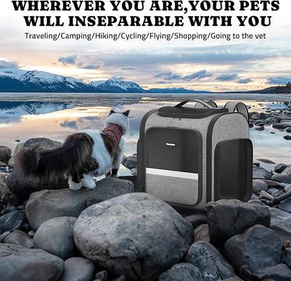 Pawtners Dog Backpack Carrier Large Pet Carrier Backpack for Kitten Small Dogs Puppies &amp; Large Cats Up to 18 Lbs, Breathable Dog Backpack with Anti-Scratch Mesh, Ventilated Design, Perfect for Travel