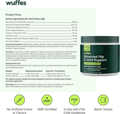 Wuffes Chewable Dog Hip &amp; Joint Supplement - Glucosamine &amp; Chondroitin Chews - Dog Joint Supplements &amp; Vitamins - Extended Joint Care (Small&amp;Medium Breeds (0-65 lbs), 180 Chews (Pack of 3))
