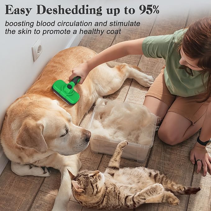 Swihauk Self Cleaning Slicker Brush - Skin Friendly Deshedding Grooming Tool for Dogs &amp; Cats, Suitable for Shedding &amp; Haired Pets, with Pet Supplies Accessories, Green