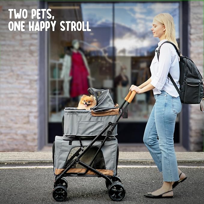 Double Pet Stroller with Detachable Carriers - Ideal for 2 Dogs or Cats - Compact &amp; Convenient Design - Easy Assembly Double Dog Stroller - Graphite Gray