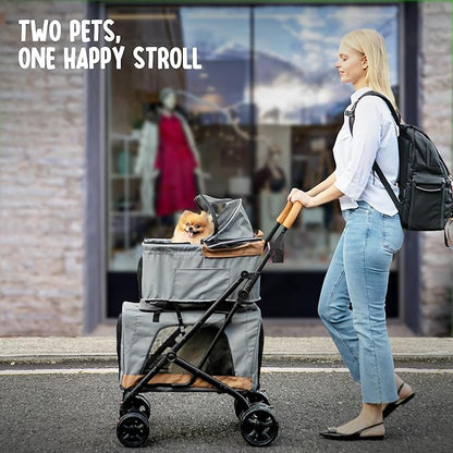 Double Pet Stroller with Detachable Carriers - Ideal for 2 Dogs or Cats - Compact &amp; Convenient Design - Easy Assembly Double Dog Stroller - Graphite Gray