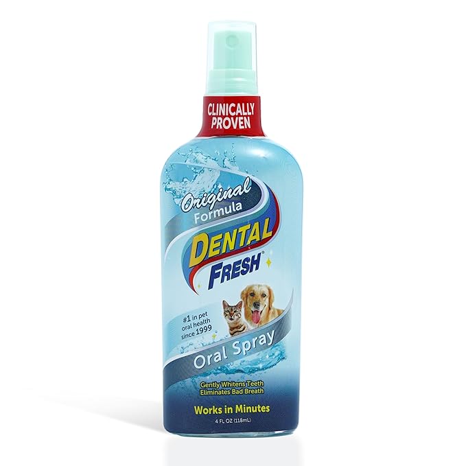 Dental Fresh Oral Spray for Dogs and Cats, Eliminates Bad Breath and Protects Their Teeth &amp; Gums, 4 Fl Oz.