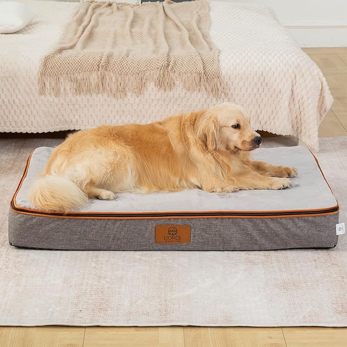 Orthopedic Memory Foam XXL Dog Bed - 6" Thick Beds for Extra Large Sized Dog - Waterproof Removable Washable Cover &amp; Wrap-Around Zipper - Ultimate Comfort &amp; Easy Maintenance, Light Grey