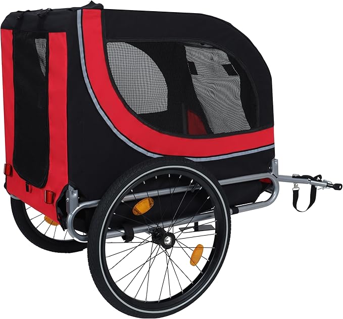 Blue-Grey Large Folding Bike Trailer for Dogs – Heavy-Duty Steel Frame, 66LB Capacity Pet Carrier for All-Terrain Cycling, Jogging &amp; Camping Adventures!