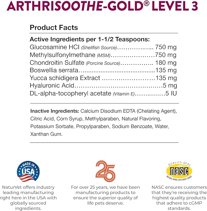 NaturVet – ArthriSoothe-Gold Advanced Care Liquid | Level 3 Advanced Joint Care | Supports Healthy Hip &amp; Joint Function | Enhanced with Glucosamine, MSM &amp; Chondroitin | For Dogs &amp; Cats | 16 oz Liquid