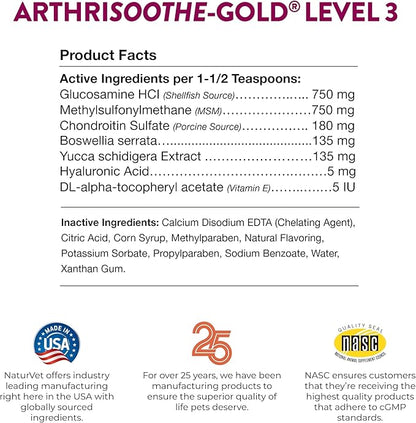 NaturVet – ArthriSoothe-Gold Advanced Care Liquid | Level 3 Advanced Joint Care | Supports Healthy Hip &amp; Joint Function | Enhanced with Glucosamine, MSM &amp; Chondroitin | For Dogs &amp; Cats | 16 oz Liquid
