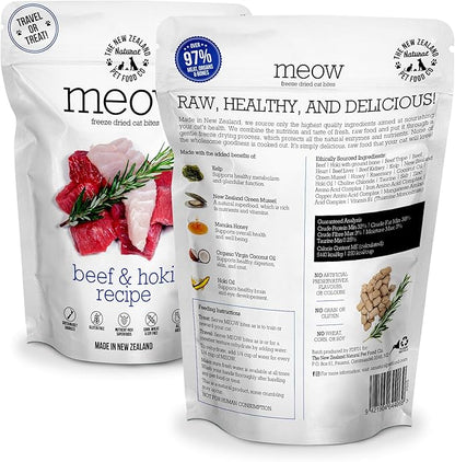 Meow Freeze Dried Cat Food - Beef &amp; Hoki Recipe, High Protein Cat Treats, Meals &amp; Toppers, Dry Cat Food,1.76 oz