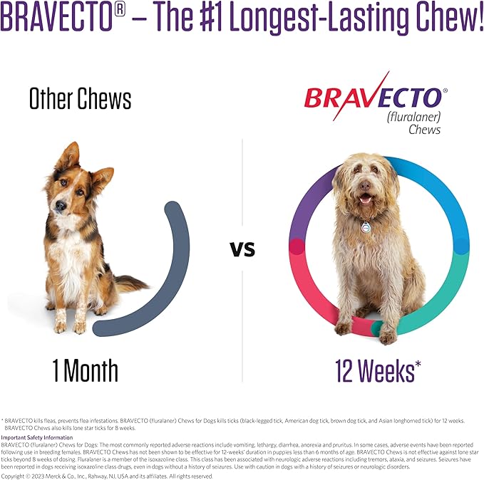 BRAVECTO Chew for Dogs, Flea &amp; Tick, 1 Chew, 12 Week Supply, 22-44 lbs., Green Box