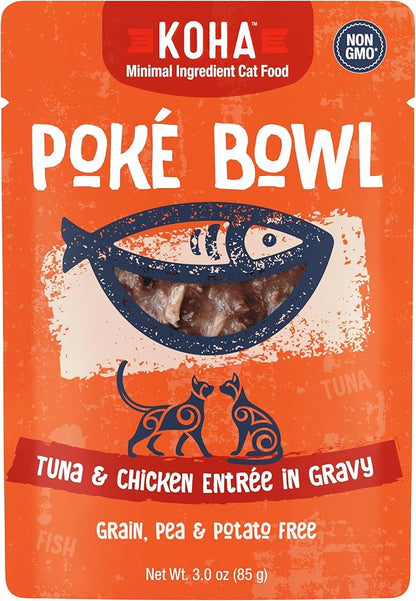 KOHA Poké Bowl Tuna &amp; Chicken Entree in Gravy for Cats, 12-Pack of 3oz Pouches