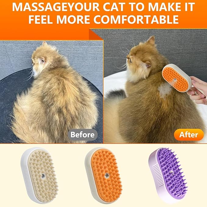 4 in 1 Cat Steam Brush Rechargeable pet spray comb Steam Brush for Cats and Dogs, Massage, Cleaning, Shedding &amp; Combing Multifunctional Hair Removal Anti Static Grooming Tool for home (White)