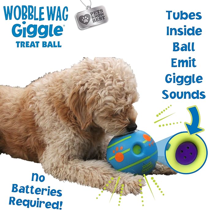 Wobble Wag Giggle Treat Ball- Interactive Dog Toy &amp; Treat Dispenser, Fun Giggle Sounds When Rolled or Shaken, Great for Dogs Pets Know Best