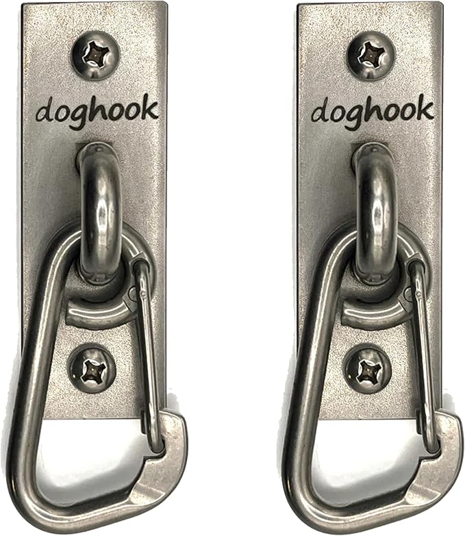 Canine Hitch- Secure Dog Leash Parking Wall Slim Hook with Clip 2 Pack - Tie Out Stainless Steel &amp; ABS Mounting Plate for Strength - Practical Lead Management for Home &amp; Business