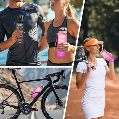 Enerbone Water Bottle, Leakproof BPA &amp; Toxic Free, Motivational Water Bottle with Times to Drink and Straw, Fitness Sports Water Bottle with Strap for Office, Gym, Outdoor Sports