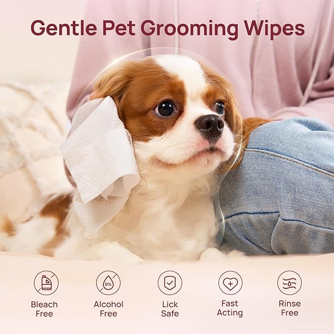 HICC PET Cleaning Deodorizing Wipes for Dogs &amp; Cats, Vet Recommended Nourishes Smoothes Fur Pet Grooming Wipes with Fermented Coconut Oil (400 Counts (Thicken), Rose)