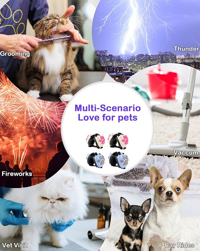 Calming Earmuffs for Cats and Small Dogs - for Anxiety Relief - Noise Canceling for Fireworks, Thunderstorms, Pet Grooming &amp; Force Drying - Dog Ear Muffs Noise Protection (White, Small)