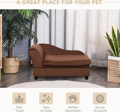 PawHut Luxury Fancy Dog Couch with Hidden Storage, Small Dog Sofa Bed with 2" Soft Foam, Modern Pet Furniture for Puppies &amp; Little Breeds, Brown