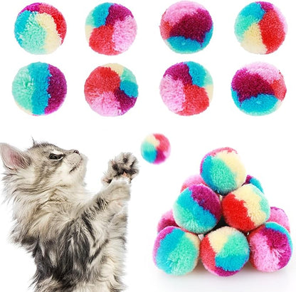 1.2 in Colorful Cat Pom Pom Ball Toys, 20 Pcs Rainbow Cat Toy Balls Soft Plush Cat Ball Interactive Training Ball for Indoor Cats &amp; Kittens