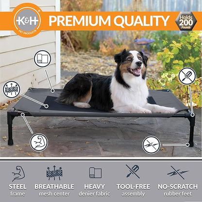 K&amp;H Pet Products Outdoor Elevated Dog Cot, Breathable Cooling Elevated Cot Hammock Pet Bed for Large Dogs, Washable Mesh Cover, Raised Metal Frame, Collapsible, Portable - Large 42 X 30in Charcoal