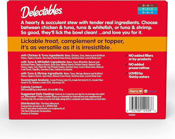 Hartz Delectables Stew Lickable Wet Cat Treats for Adult &amp; Senior Cats, Variety Pack, 30 Count