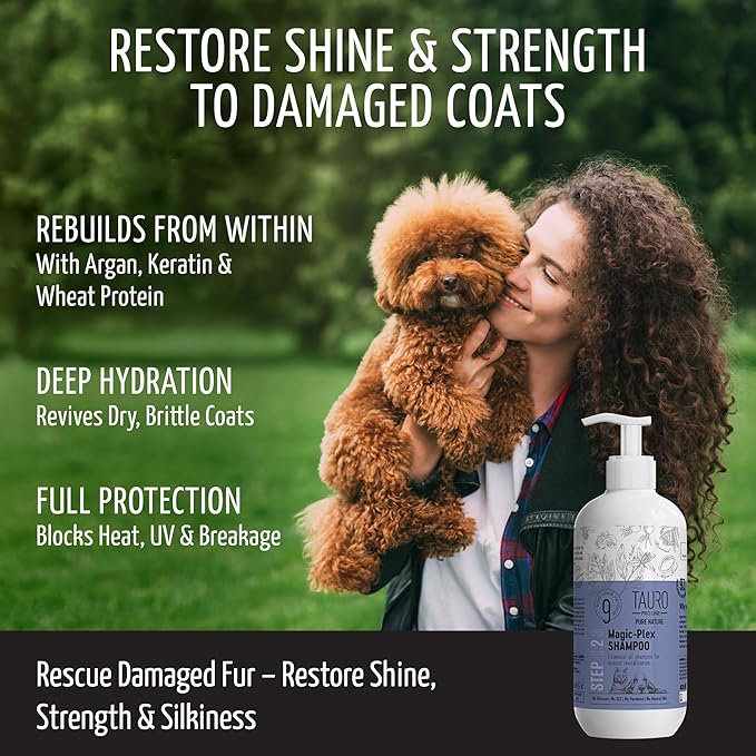 Tauro Pro Line Moisturizing Dog Shampoo for Smelly Dogs, Deodorizing All Natural Dog Wash, Pet Coat Protection, Cat &amp; Puppy Shampoo for Dry Sensitive Skin (Magic Plex - 13.5 Fl Oz)