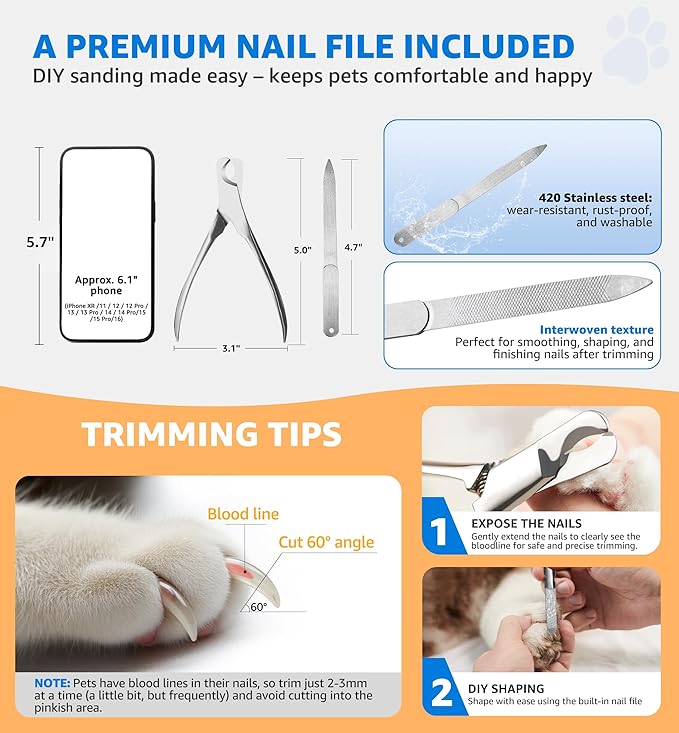 Pet Nail Clippers for Large Dogs, Wide-Opening Dog Nail Trimmer with All-Steel Material Sharp Durable Blades Built-in Spring, Professional Grooming Tool with Free Nail File for All Dogs &amp; Cats