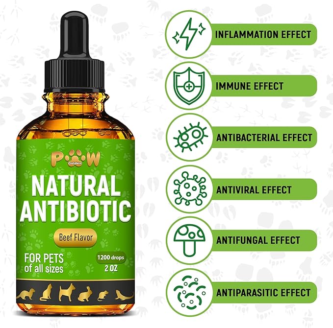 Antibiotics for Dogs | Antibiotics for Cats | Herbal Supplement for Digestion, Breathing, Urination | for Infections, Cough, Allergies | Beef Flavor &amp; Cranberry | for All Pet Breeds | 2 Oz