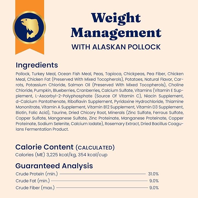 Solid Gold Weight Management Cat Food for Adults - Grain Free &amp; Gluten Free Dry Cat Food Indoor &amp; Outdoor Recipe for Healthy Weight w/Alaskan Pollock &amp; Probiotics for Gut Health &amp; Digestion - 12 LB