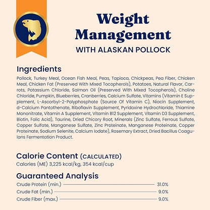 Solid Gold Weight Management Cat Food for Adults - Grain Free &amp; Gluten Free Dry Cat Food Indoor &amp; Outdoor Recipe for Healthy Weight w/Alaskan Pollock &amp; Probiotics for Gut Health &amp; Digestion - 12 LB
