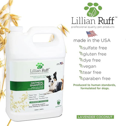 Lillian Ruff Calming Oatmeal Pet Shampoo for Dry Skin &amp; Itch Relief with Aloe &amp; Hydrating Essential Oils - Replenish Moisture &amp; Deodorize - Tearless Dog Shampoo for Normal/Sensitive Skin (Gallon)