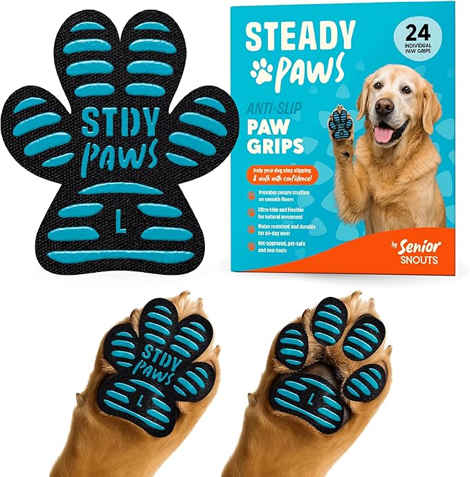 Anti-Slip Paw Grips – Non-Slip Dog Paw Traction Pads for Senior &amp; Injured Dogs, Prevents Slipping on Hardwood &amp; Tile Floors, Strong Adhesive, 24 Pcs (Sizes S-XXL)