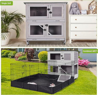 Gutinneen 2-Story Rabbit Hutch with Chew-Proof Ramp, 36" Indoor/Outdoor Rabbit Cage with 4 Casters &amp; 2 Pull-Out Trays, Wooden Bunny Hutch Leakproof Small Animal Cage for Rabbits, Guinea Pigs