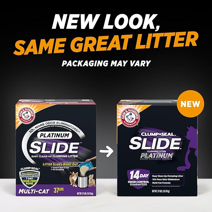 ARM &amp; HAMMER Clump &amp; Seal SLIDE Platinum Multi-Cat Clumping Litter, Easy Clean, Superior Odor Control, 37 Lbs