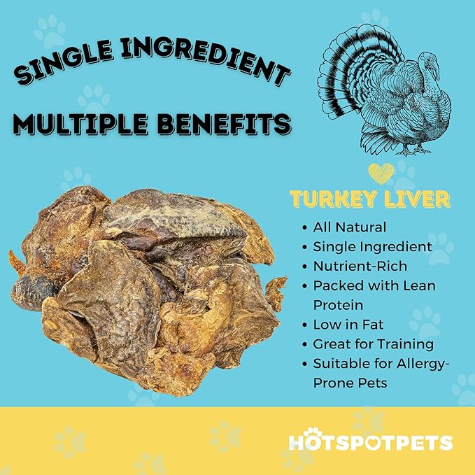 hotspot pets Freeze Dried Turkey Liver Treats for Cats &amp; Dogs -Made in USA, 1lb Big Bag, Single Ingredient All Natural Grain-Free Turkey Liver- Crunchy, Perfect for Training, Topper or Snack