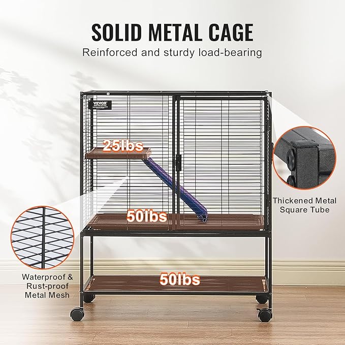 VEVOR 36" Rolling Metal Ferret Cage, Large 2-Tier Critter Nation Cage, Small Animal Cage with Ramps &amp; Tray, Easy to Set up for Pet Mice, Hamster, Guinea Pig, Chinchilla, Squirrel, Hedgehogs, Bunny
