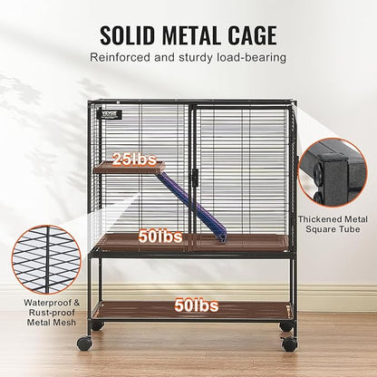 VEVOR 36" Rolling Metal Ferret Cage, Large 2-Tier Critter Nation Cage, Small Animal Cage with Ramps &amp; Tray, Easy to Set up for Pet Mice, Hamster, Guinea Pig, Chinchilla, Squirrel, Hedgehogs, Bunny