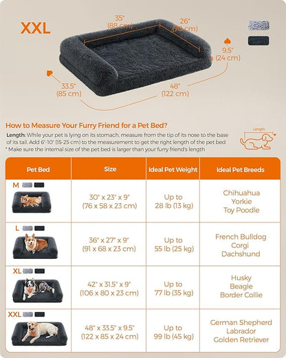 Feandrea Dog Bed, Orthopaedic Dog Sofa Bed for Large Dogs, Waterproof Ped Bed with Removable Washable Cover, 48 x 33.5 x 9.5 Inches, Dark Gray UPGW234G02
